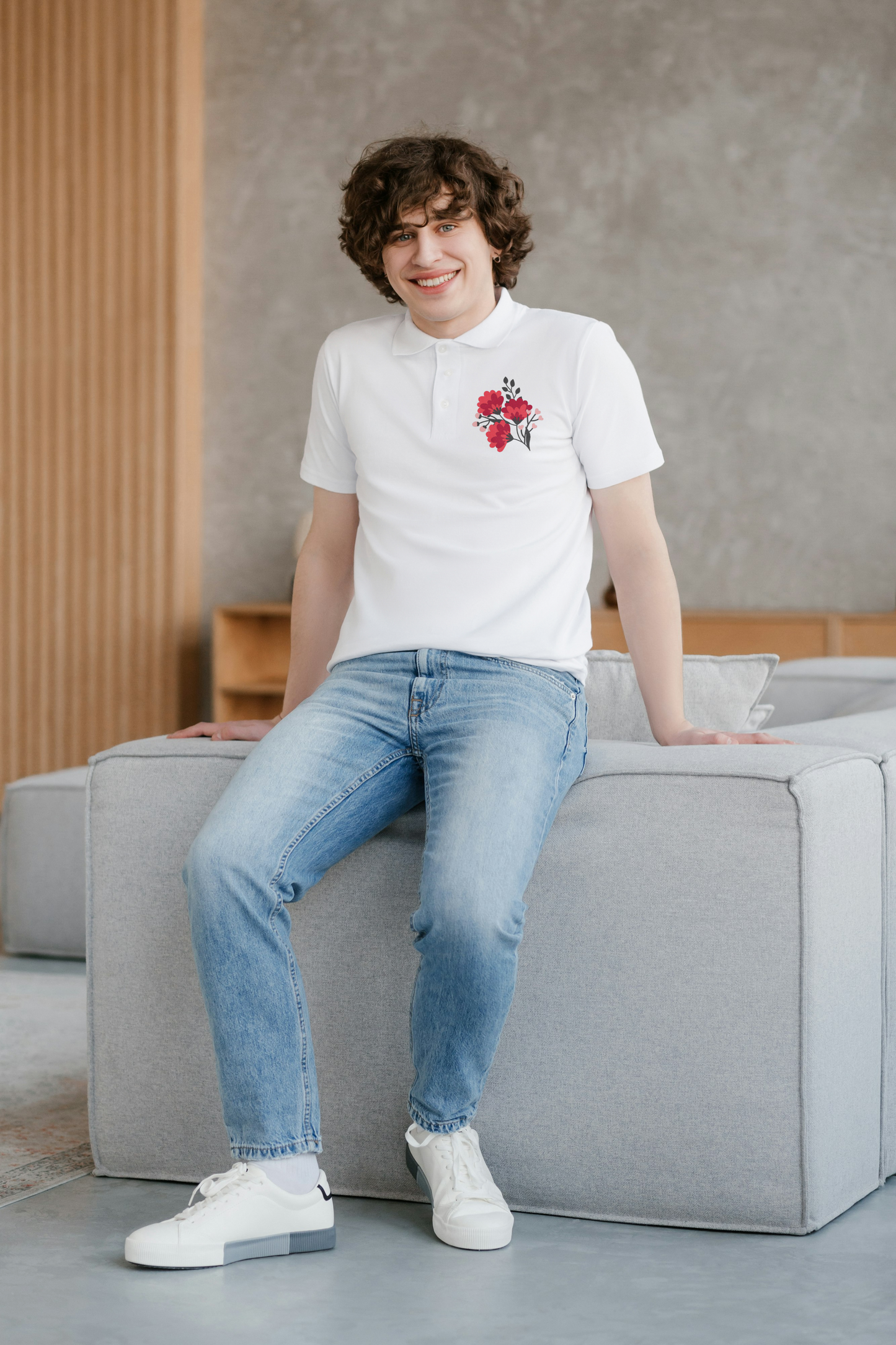 White Polo Shirt with Elegant Floral Embroidery – Timeless & Stylish