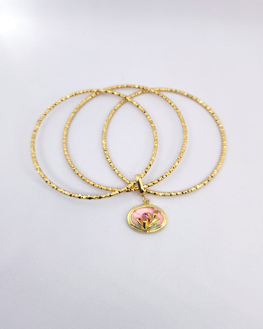 The Rosette Bangle Set | 18k Gold Plated with Enamel Charm
