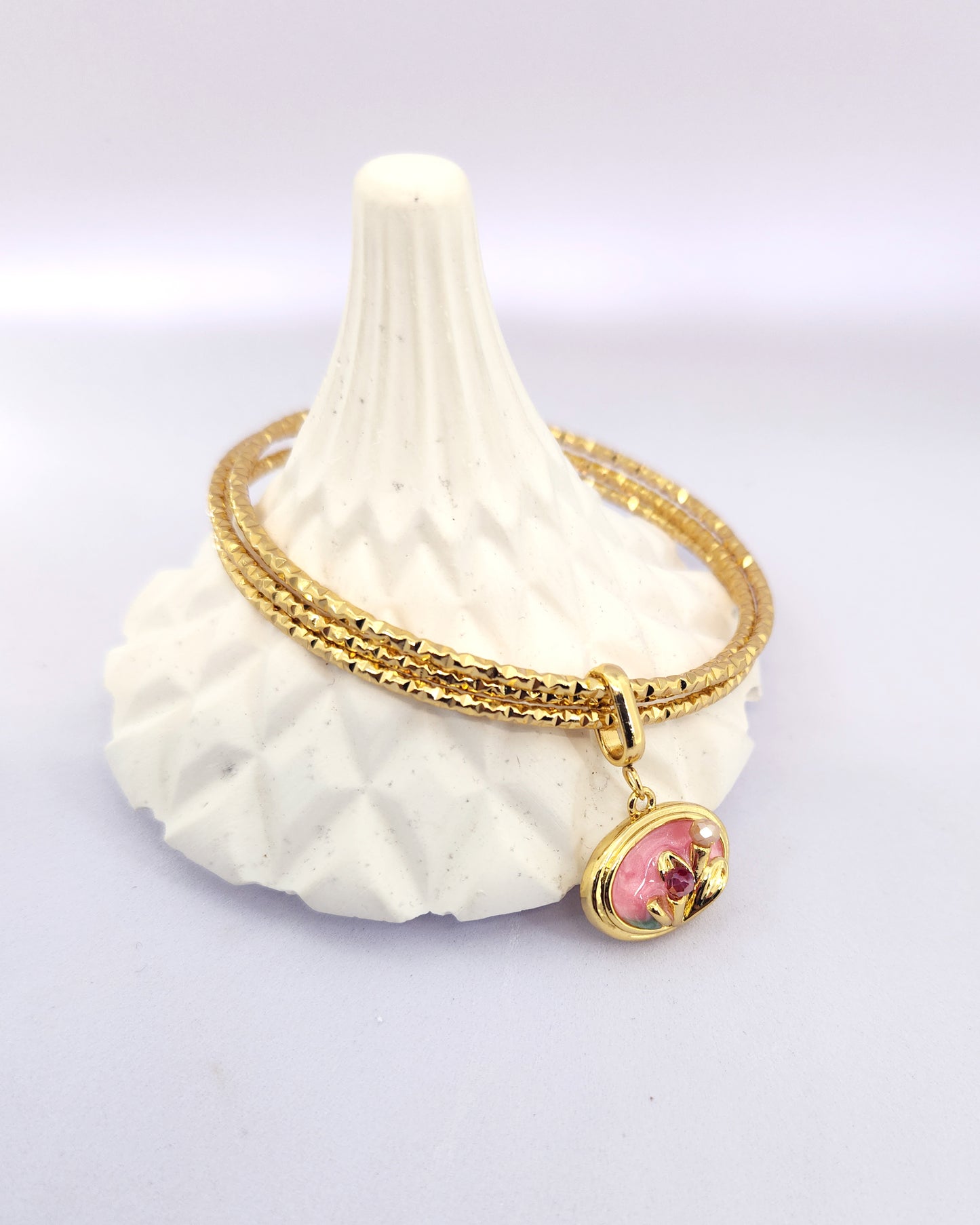 The Rosette Bangle Set | 18k Gold Plated with Enamel Charm