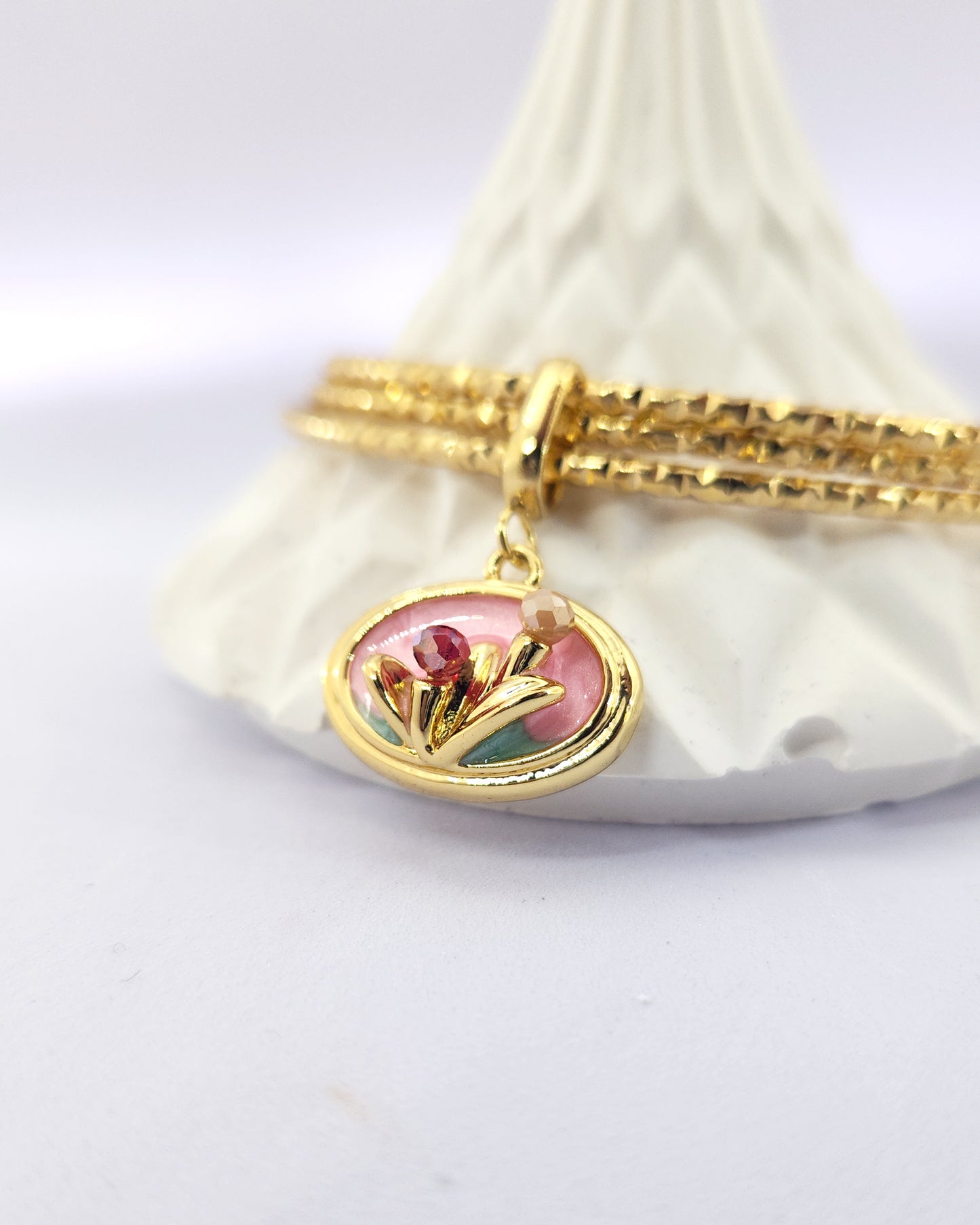 The Rosette Bangle Set | 18k Gold Plated with Enamel Charm