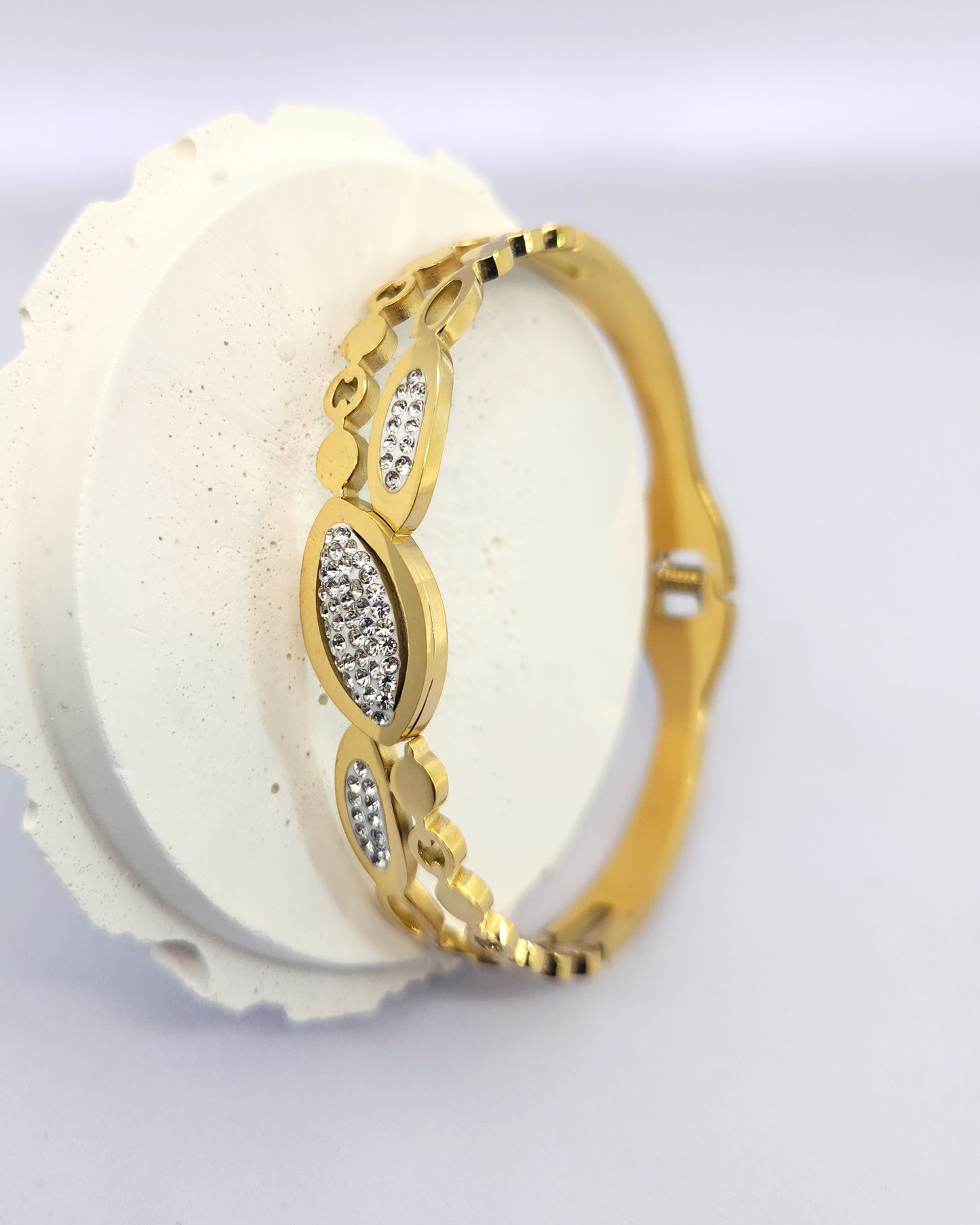 The Riviera Pavé Bangle | 18k Gold Plated Hinged Cuff