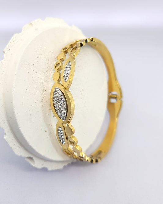 The Riviera Pavé Bangle | 18k Gold Plated Hinged Cuff