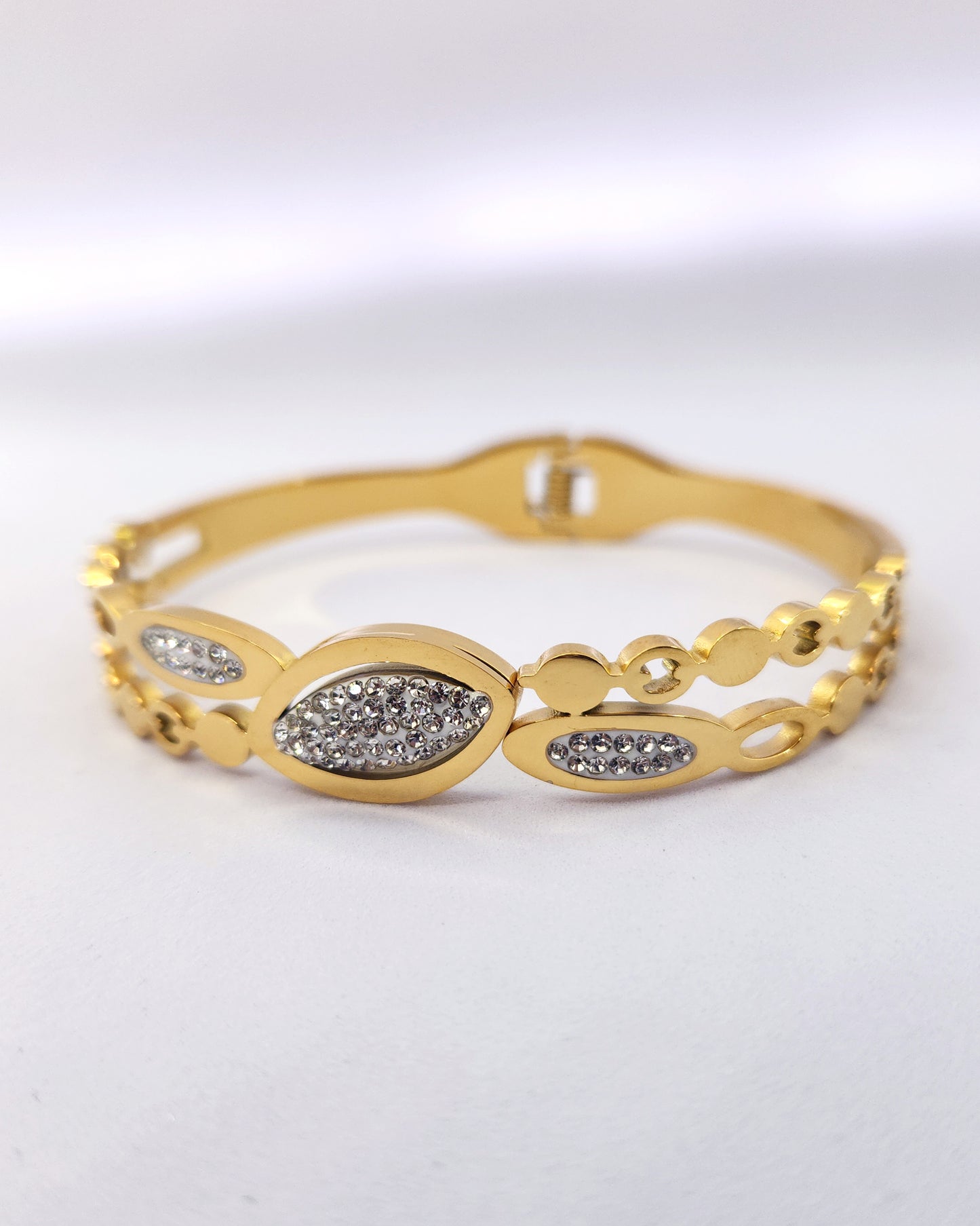 The Riviera Pavé Bangle | 18k Gold Plated Hinged Cuff