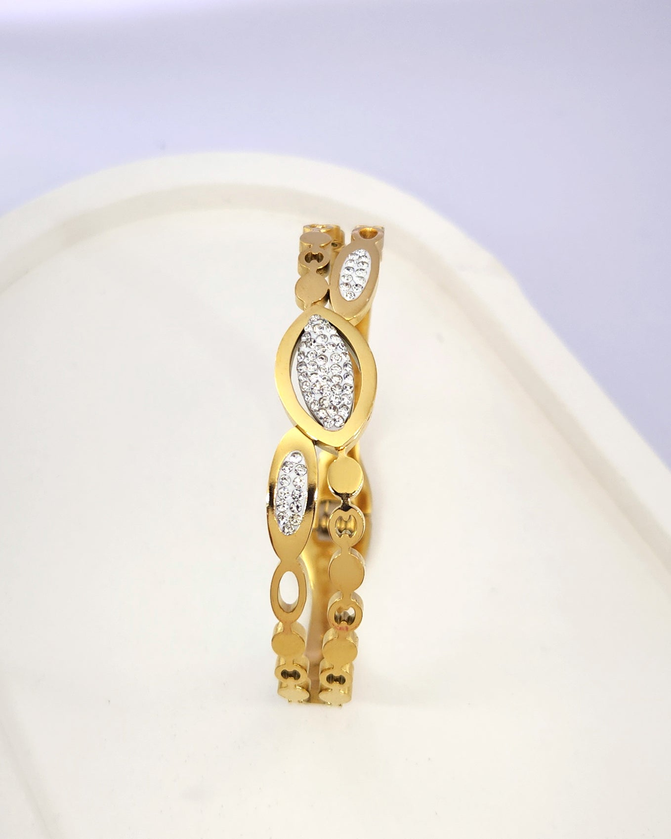 The Riviera Pavé Bangle | 18k Gold Plated Hinged Cuff