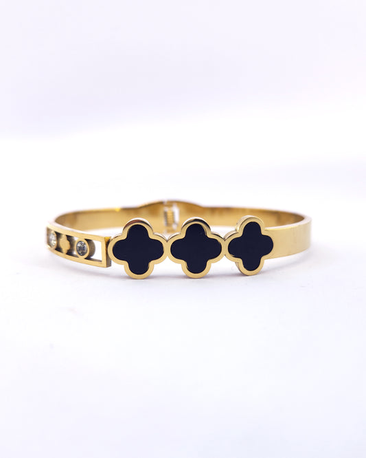 The Signature Clover Bangle | 18k Gold Plated with Black Enamel