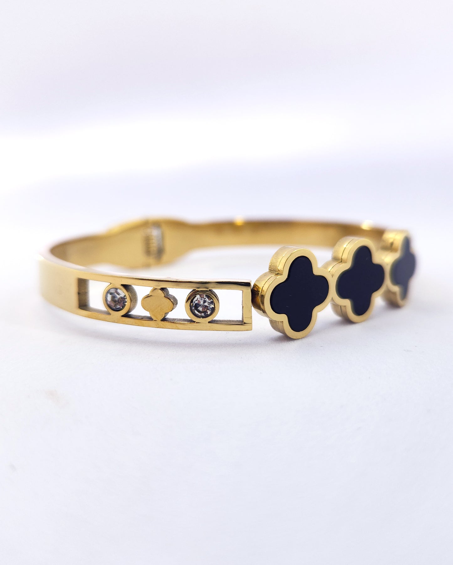 The Signature Clover Bangle | 18k Gold Plated with Black Enamel