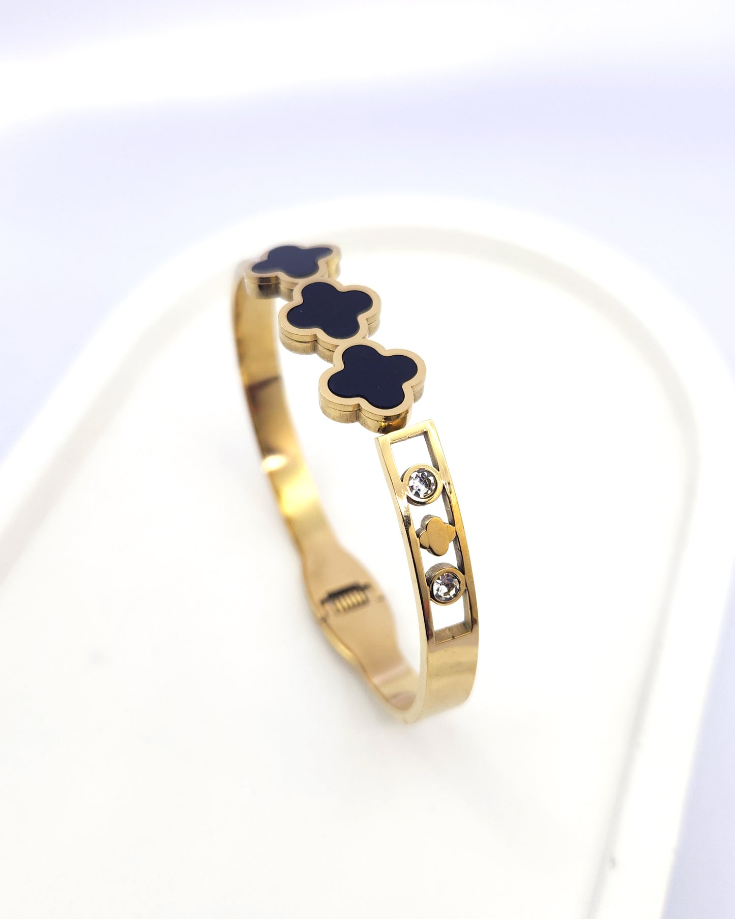 The Signature Clover Bangle | 18k Gold Plated with Black Enamel