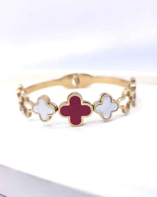 The Trinity Clover Cuff | 18k Gold Plated Enamel & Mother of Pearl
