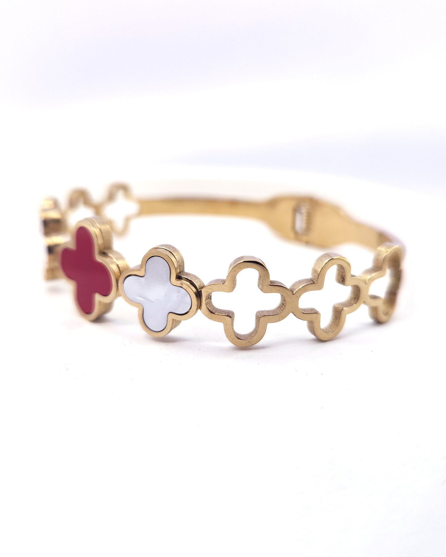 The Trinity Clover Cuff | 18k Gold Plated Enamel & Mother of Pearl