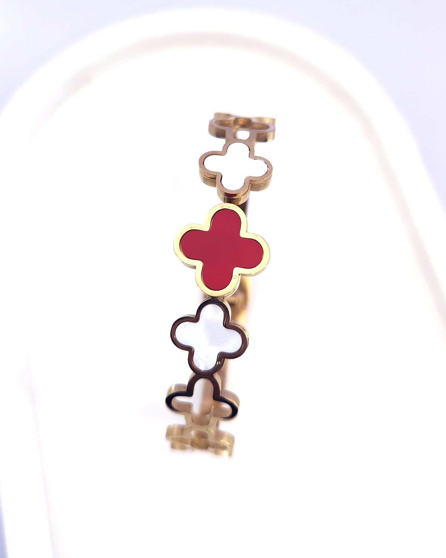 The Trinity Clover Cuff | 18k Gold Plated Enamel & Mother of Pearl
