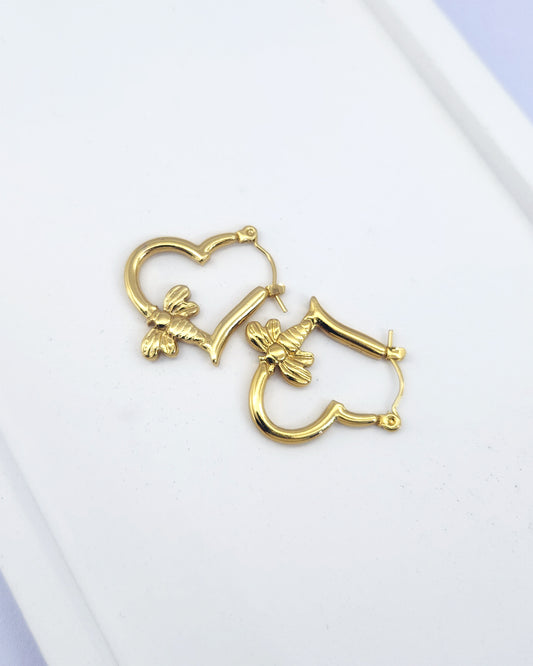 Honey Heart Hoops | 18k Gold Plated Bee & Heart Earrings