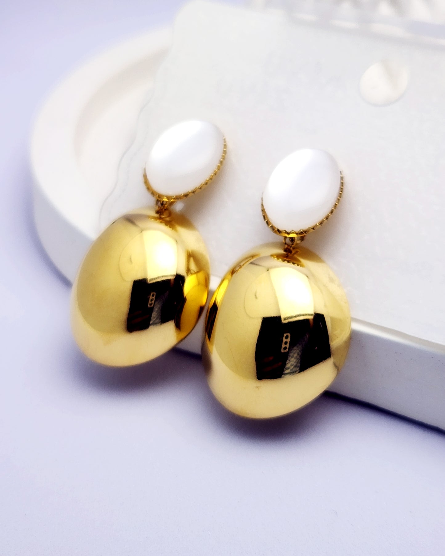 Luminous Pebble Drops - 18k Gold Plated Earrings