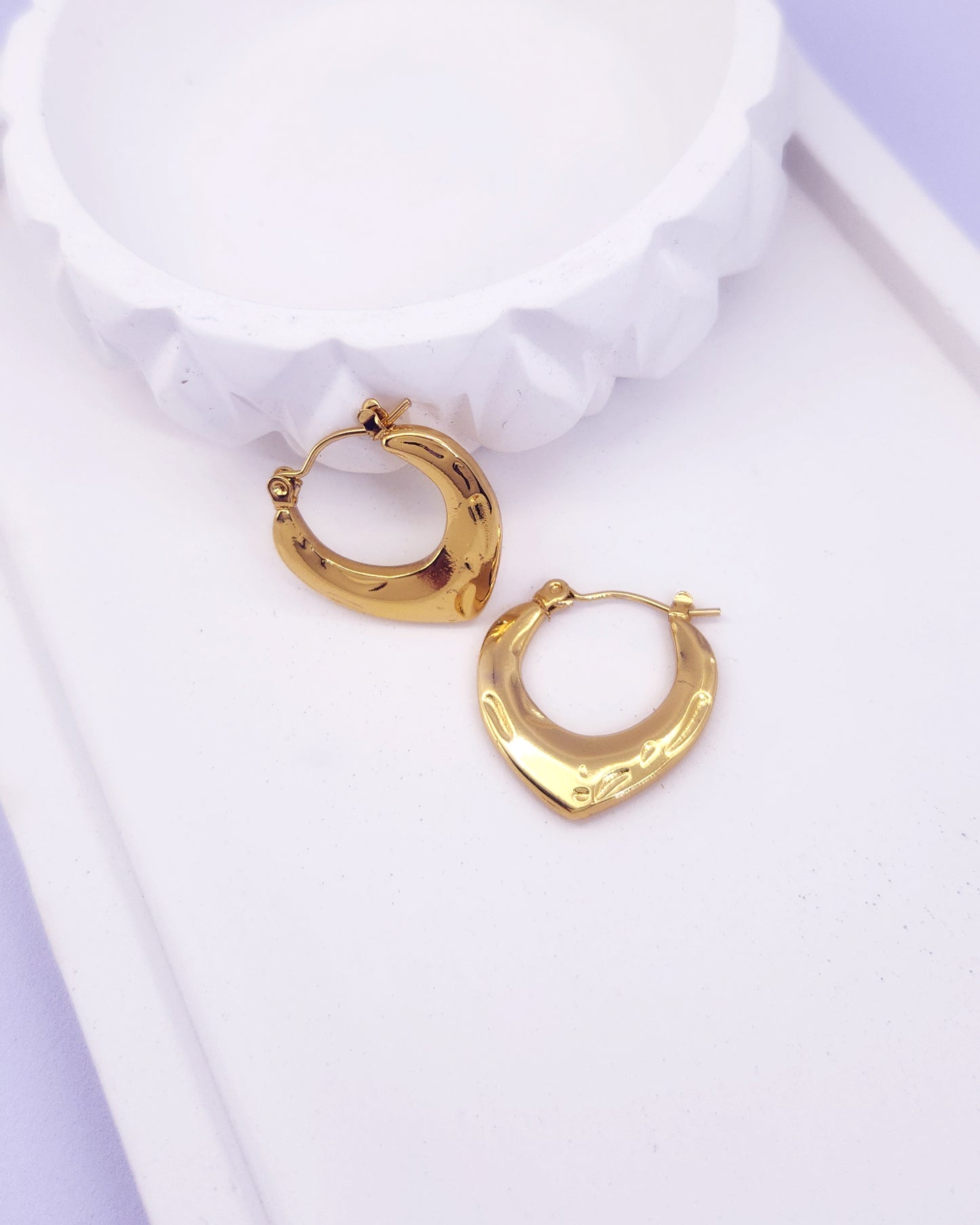 Molten Heart Hoops | Chunky Gold V-Shaped Hoops