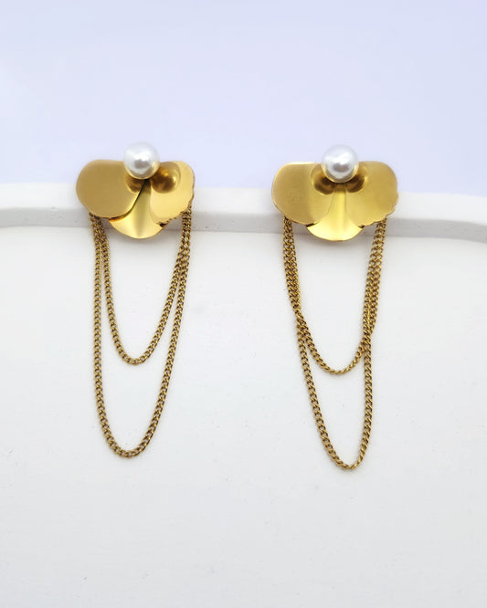 Orchid & Pearl Chain Earrings