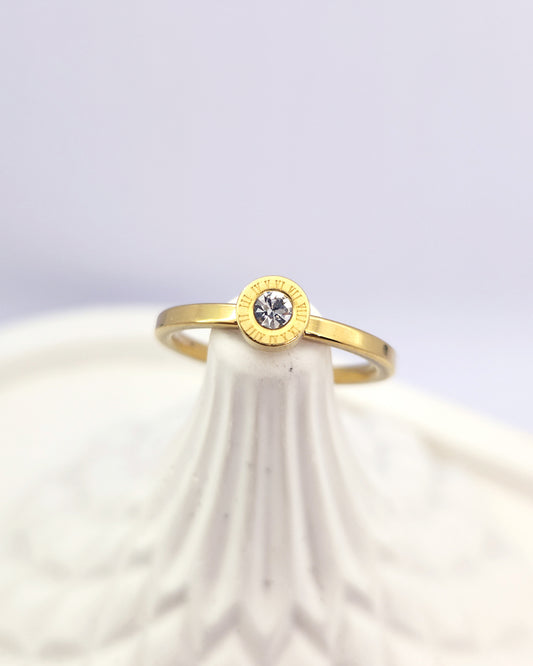 Timeless Roman Numeral Solitaire Ring - 18k Gold Plated