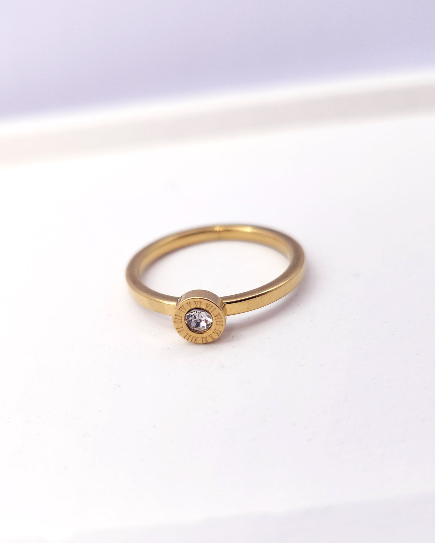 Timeless Roman Numeral Solitaire Ring - 18k Gold Plated