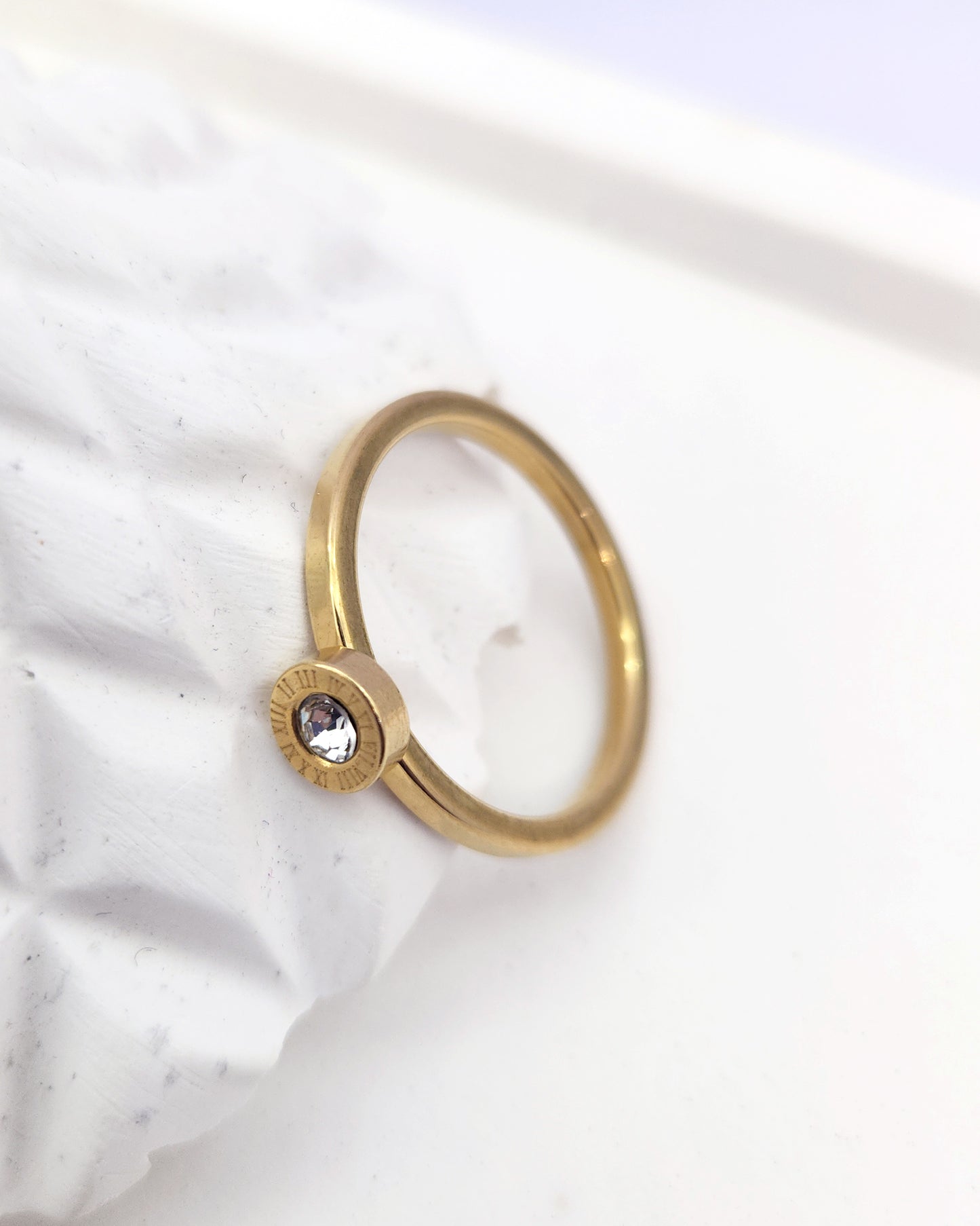 Timeless Roman Numeral Solitaire Ring - 18k Gold Plated