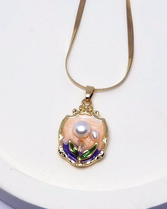 The Auraé Crest Pendant | Bold Enamel & Pearl Necklace