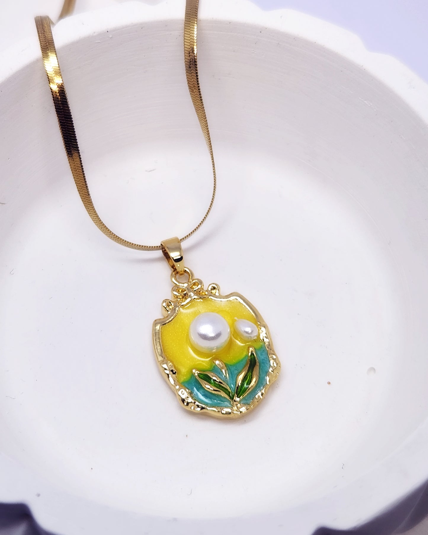 The Auraé Crest Pendant | Bold Enamel & Pearl Necklace