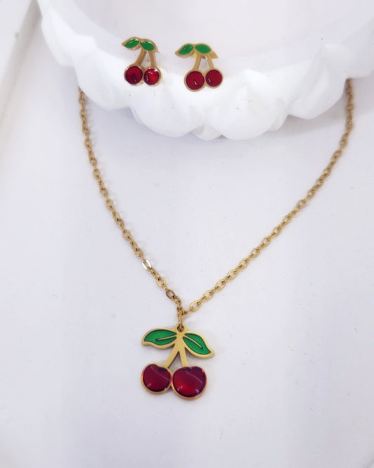 The Cherry Pop Jewelry Set | 18k Gold Plated Enamel