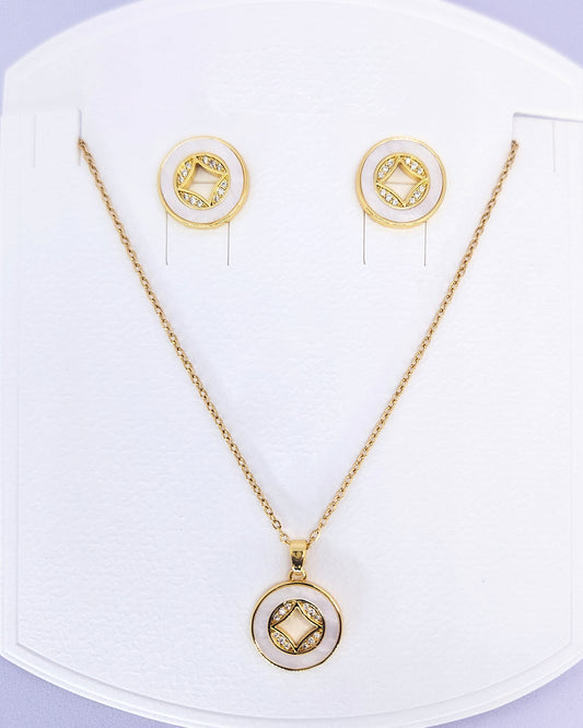 The Elysian Emblem Jewelry Set | 18k Gold Plated Mother of Pearl