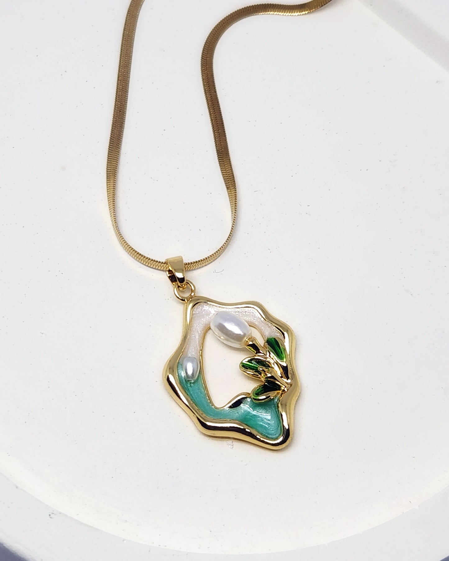 The Fluid Bloom Necklace | Enamel & Pearl Pendant