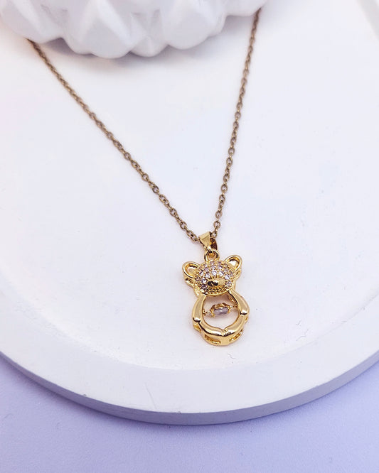 The Glimmer Bear Necklace - 18k Gold Plated Dancing Stone Pendant