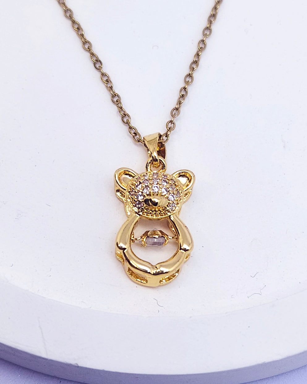 The Glimmer Bear Necklace - 18k Gold Plated Dancing Stone Pendant