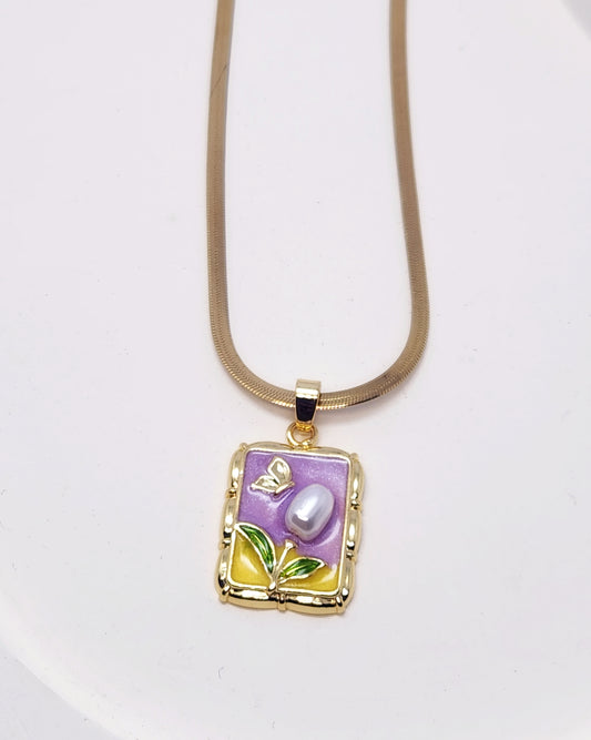 The Gilded Garden Portrait Necklace | Enamel & Pearl Pendant