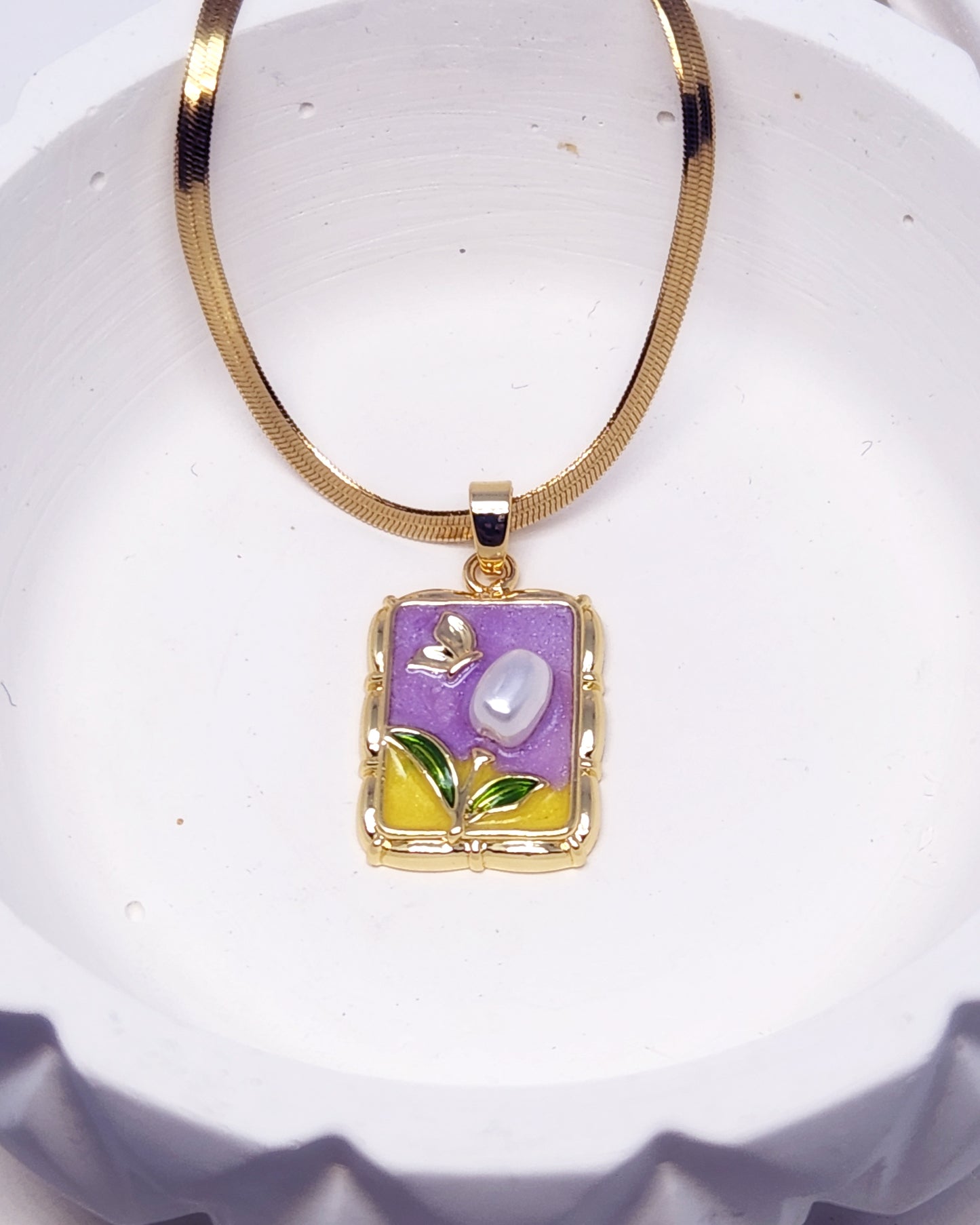 The Gilded Garden Portrait Necklace | Enamel & Pearl Pendant