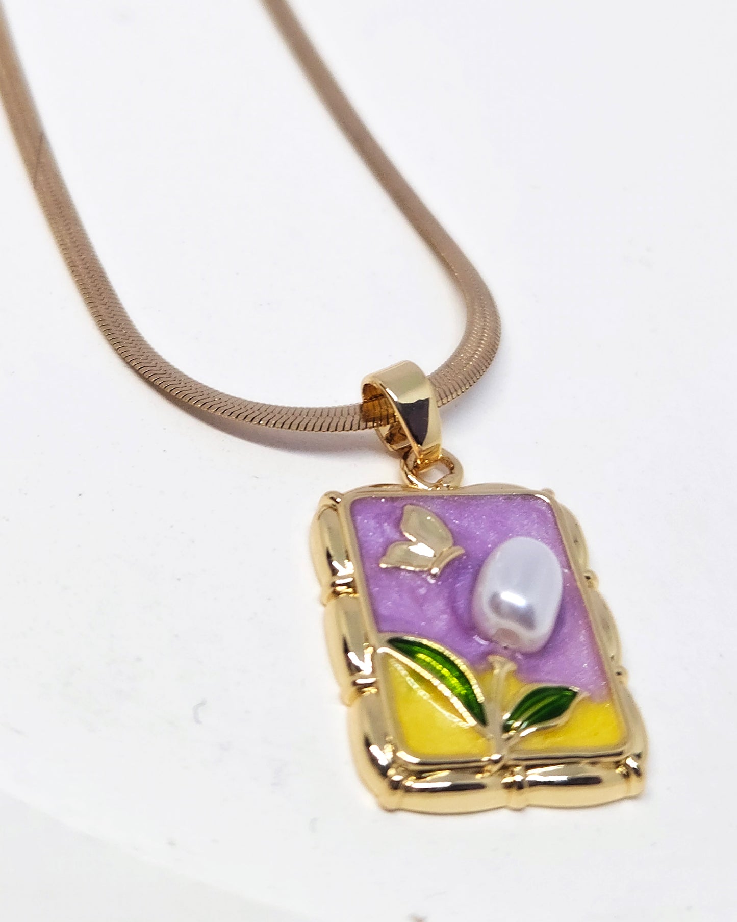 The Gilded Garden Portrait Necklace | Enamel & Pearl Pendant