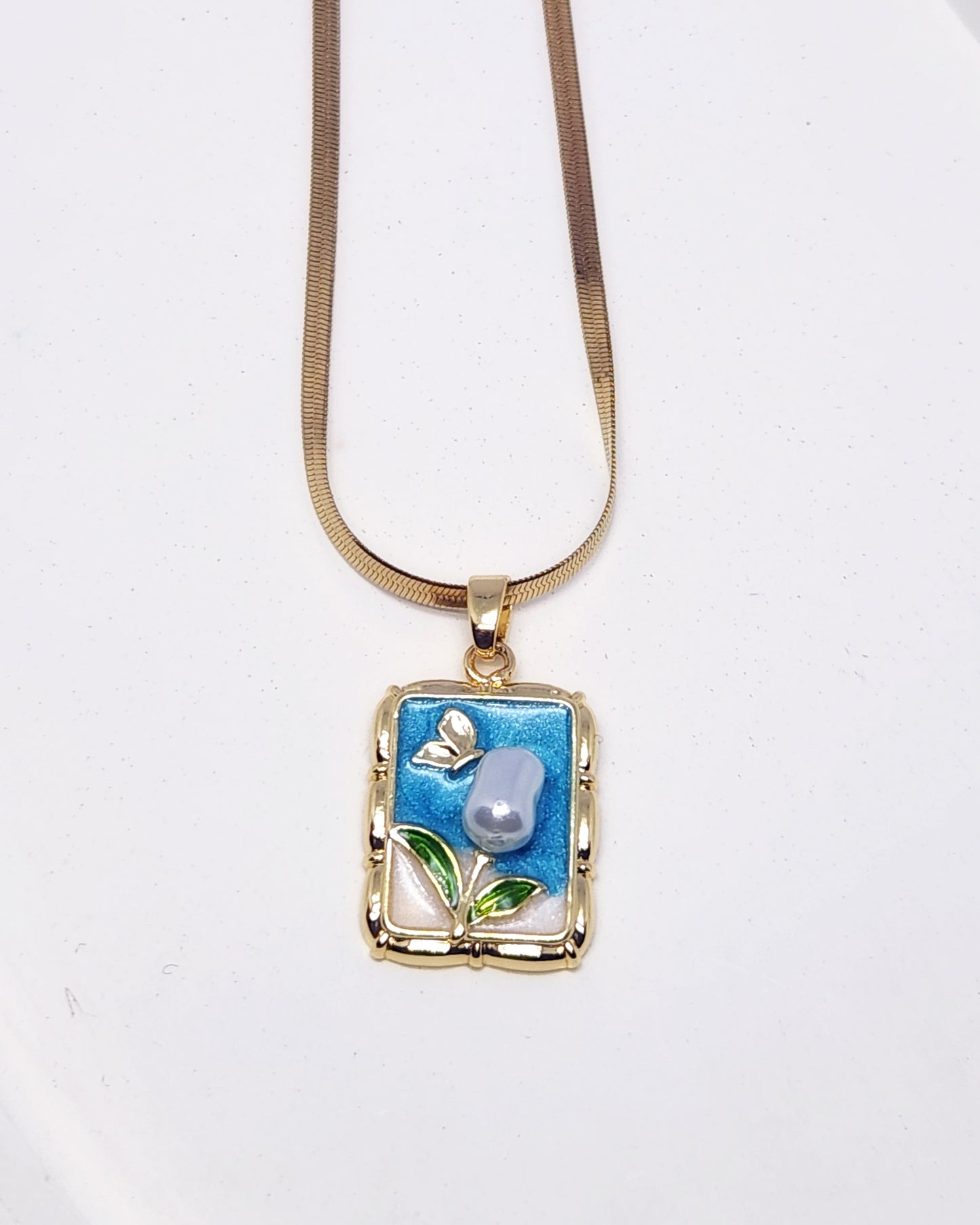 The Gilded Garden Portrait Necklace | Enamel & Pearl Pendant