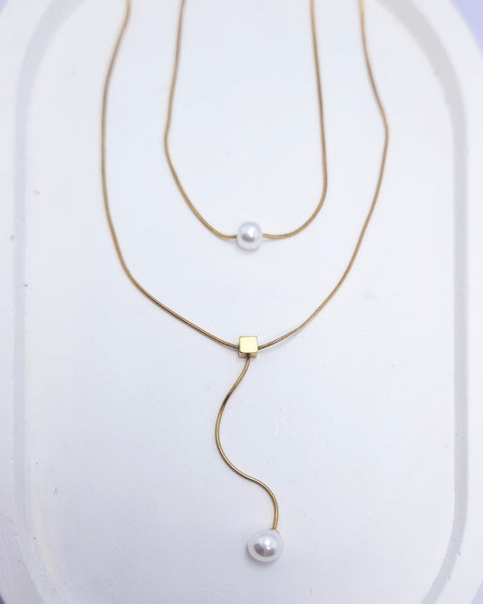 The Modern Pearl Duet | 18k Gold Plated Pearl Necklace
