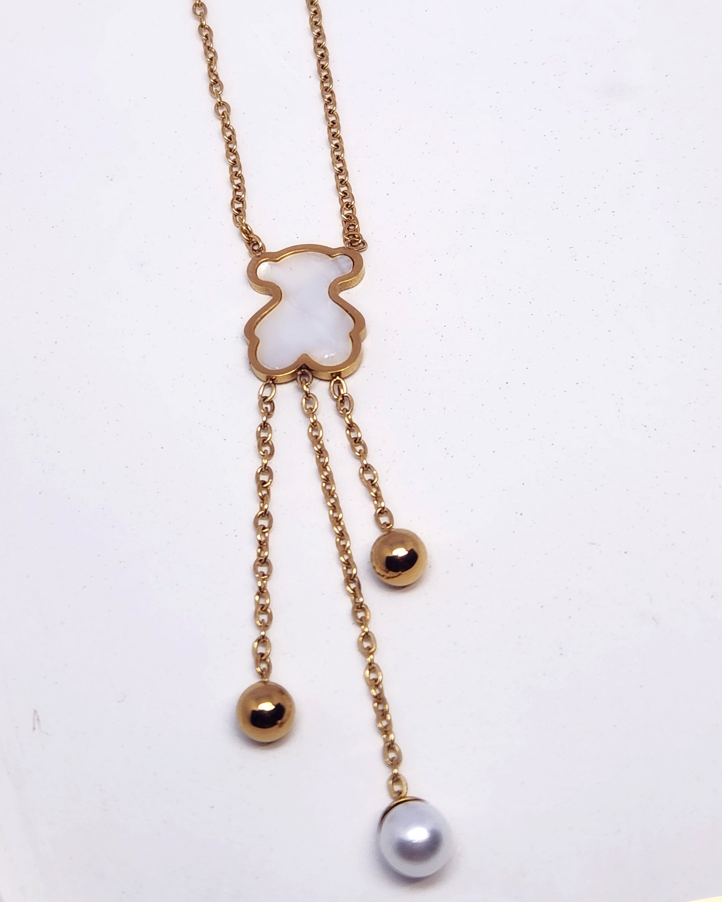 The Pearlescent Bear Lariat | Modern Y-Necklace