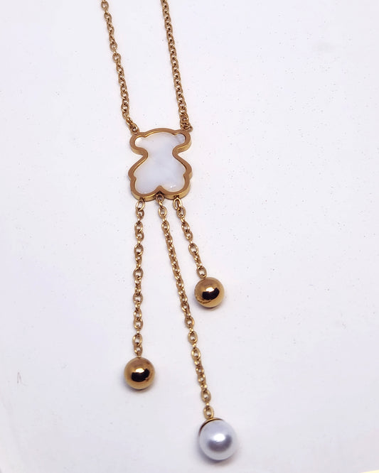The Pearlescent Bear Lariat | Modern Y-Necklace