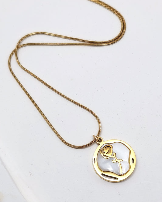 The Pearl Luster Rose Pendant | Modern Gold Medallion