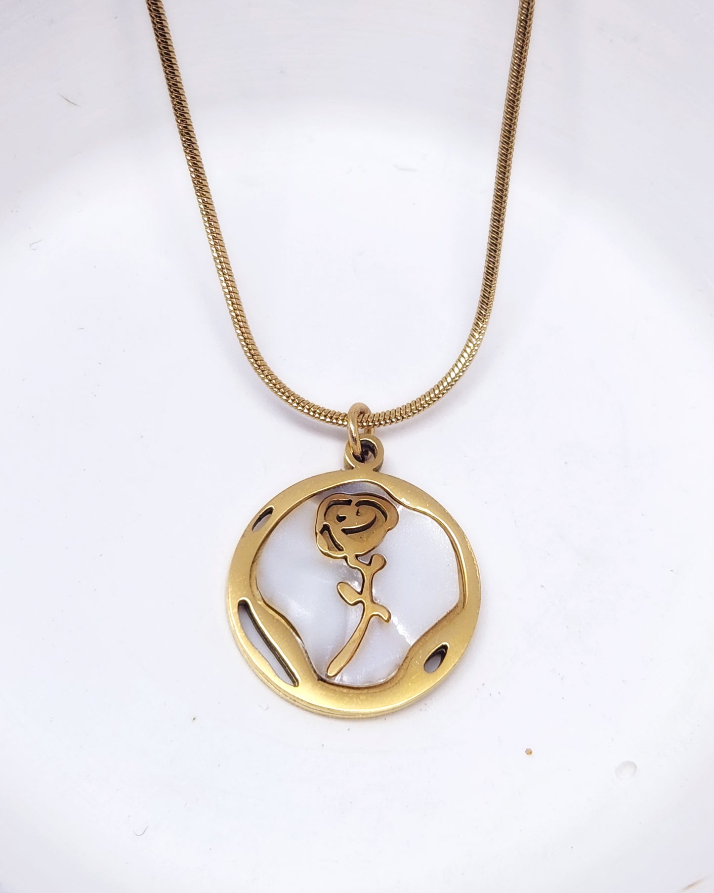 The Pearl Luster Rose Pendant | Modern Gold Medallion