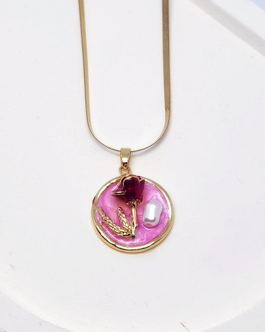 The Rose Portrait Pendant | Modern Enamel & Pearl Art