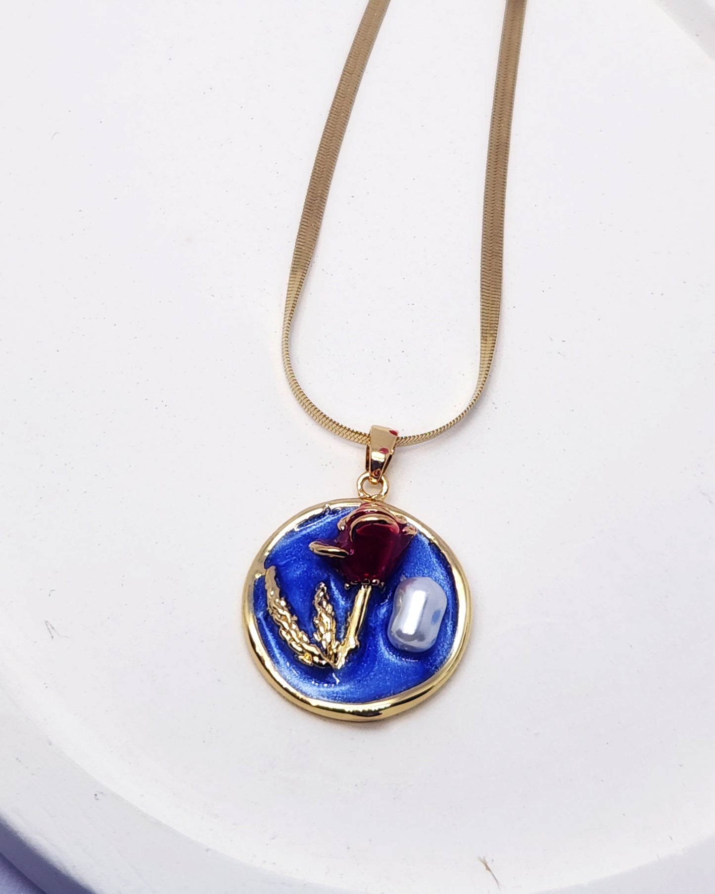 The Rose Portrait Pendant | Modern Enamel & Pearl Art