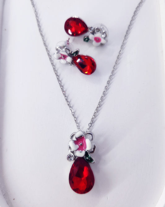 The Scarlet Bloom Jewelry Set | Red Crystal & Enamel Flower