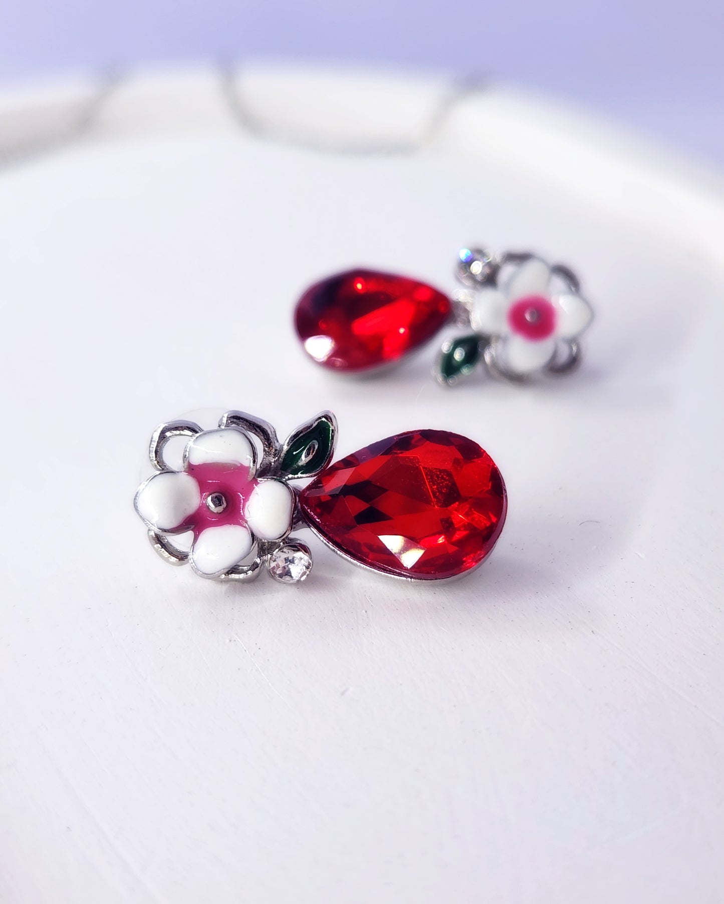 The Scarlet Bloom Jewelry Set | Red Crystal & Enamel Flower