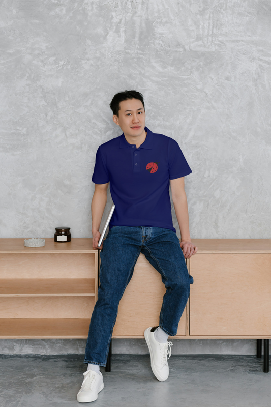 Men’s Royal Blue Polo with Ladybug Embroidery – Elegant & Playful Design