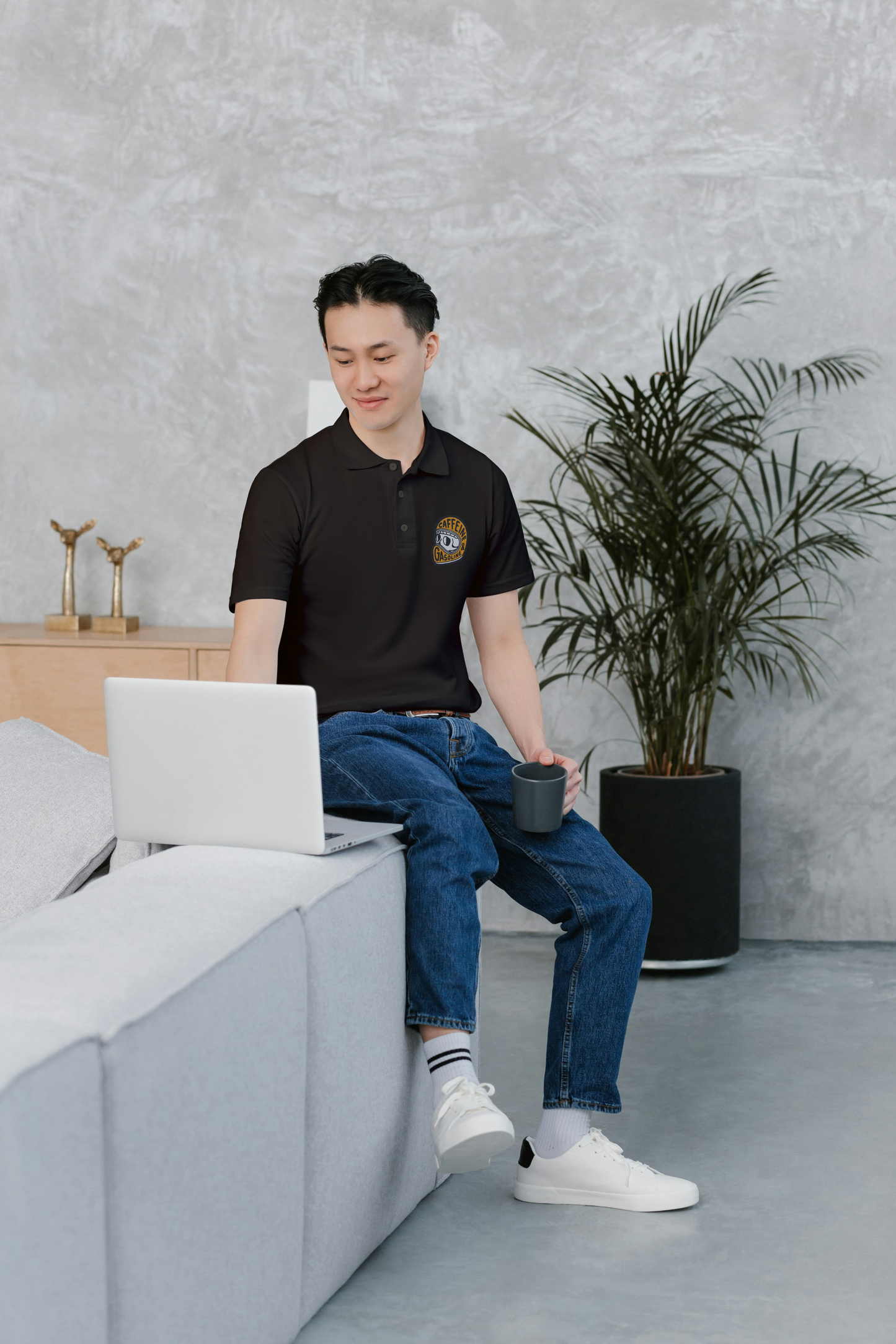 Biker Spirit Meets Coffee Passion – Coffee Brown Polo with Unique Helmet Embroidery
