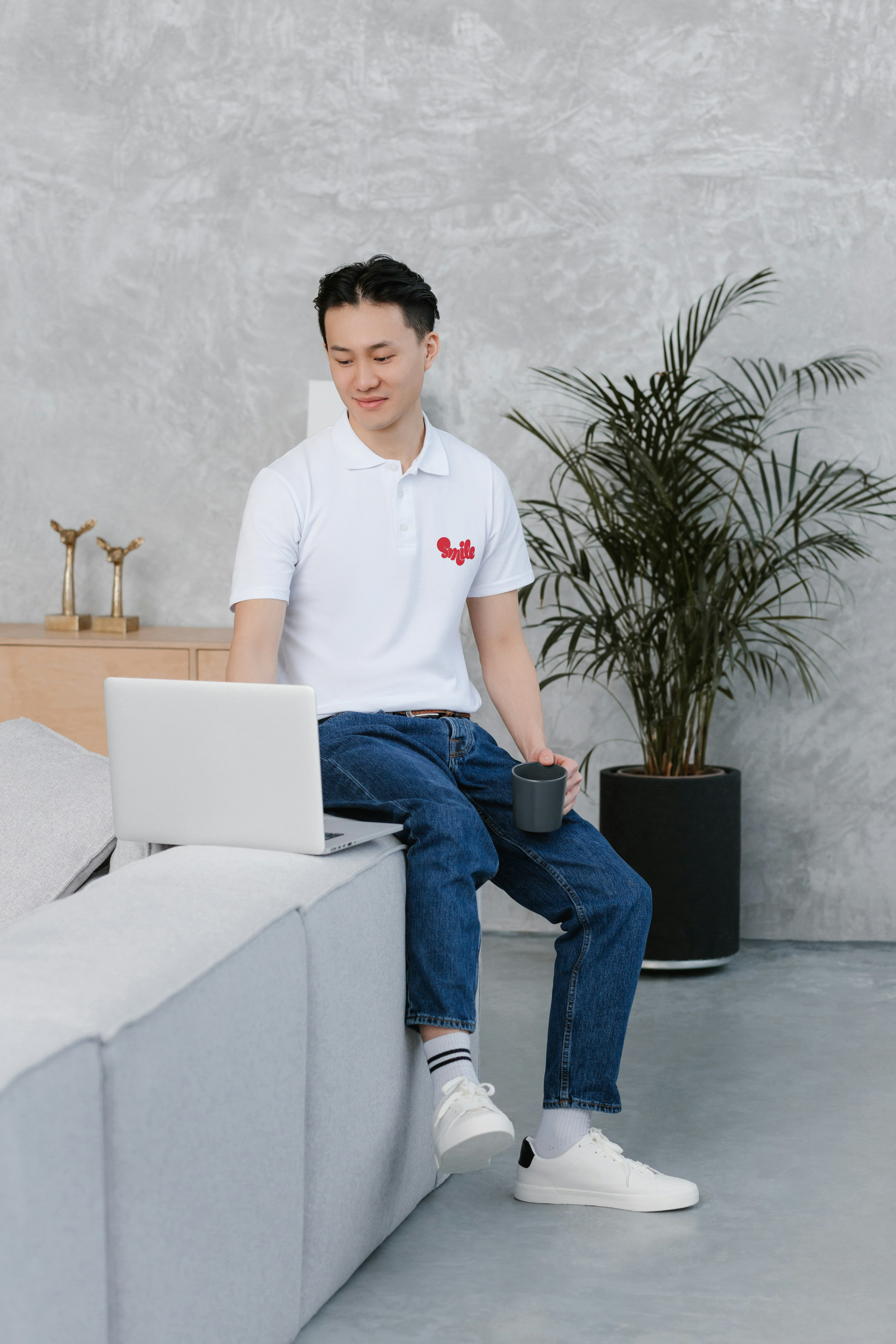 Minimalist White Polo with Red Smile Embroidery – Simple Yet Striking