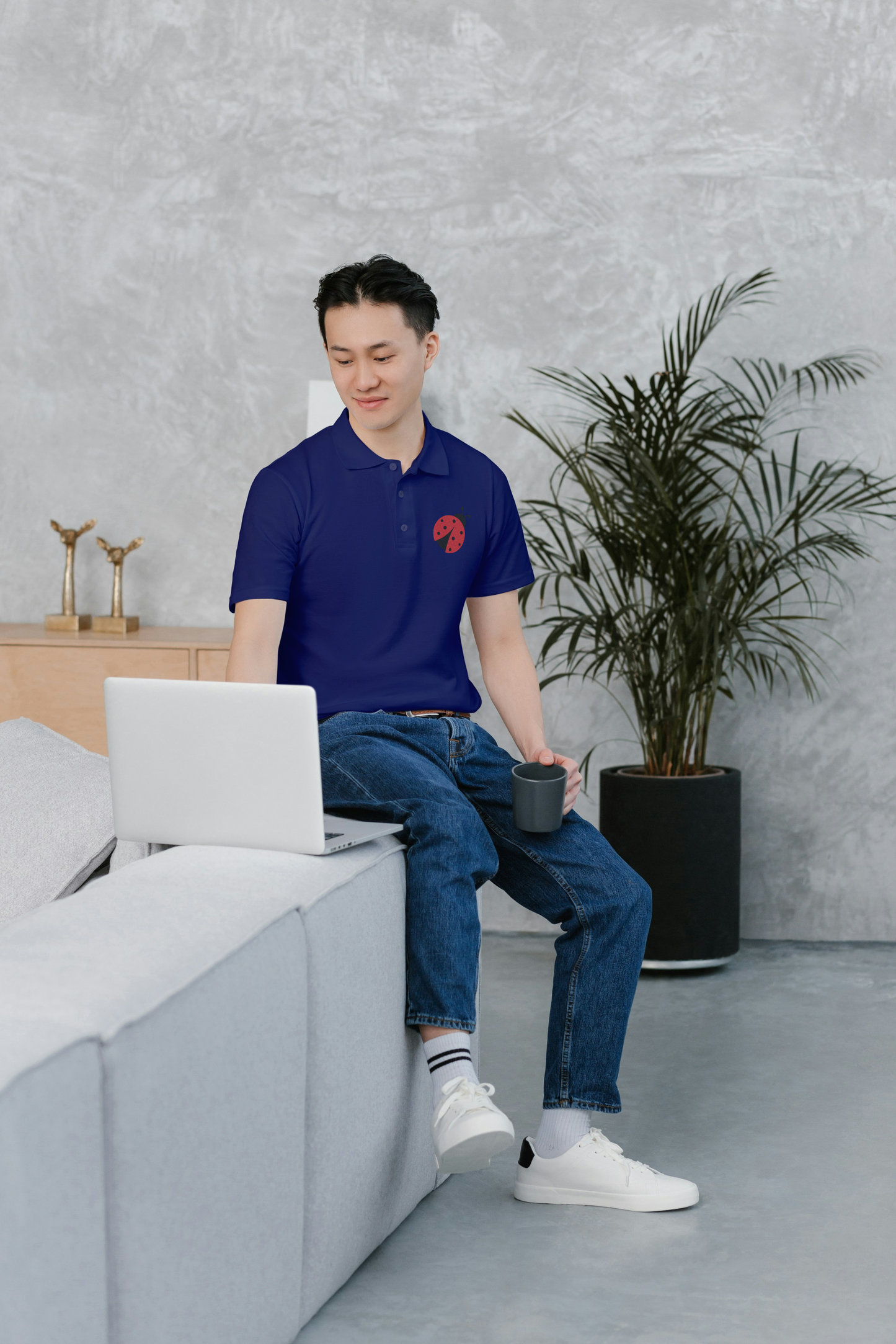 Men’s Royal Blue Polo with Ladybug Embroidery – Elegant & Playful Design
