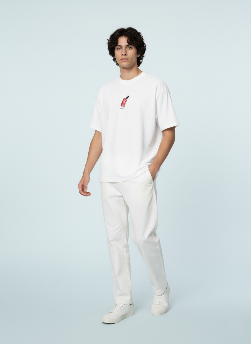 Classic Coca-Cola Embroidered French Terry Oversized Tee - Unisex White