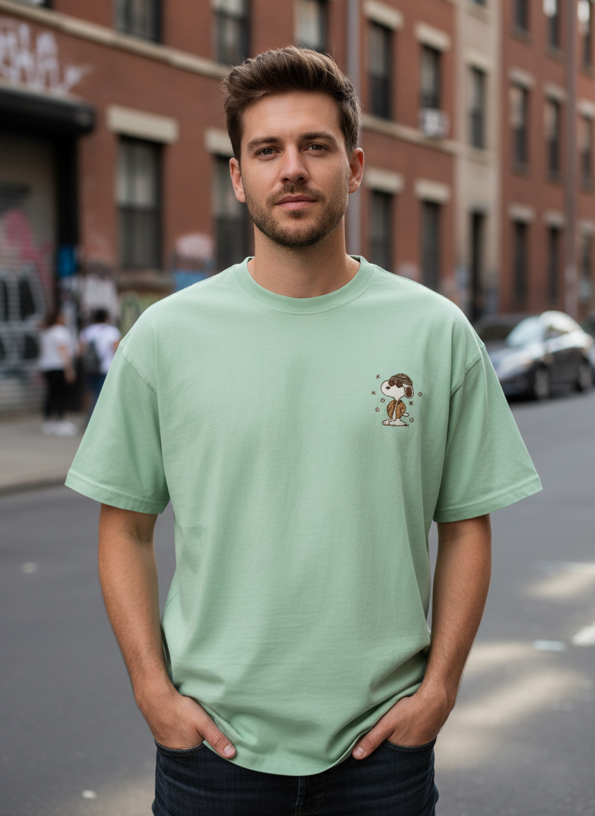 Snoopy "Aviator" Embroidered Oversized Tee | Premium French Terry-Knit