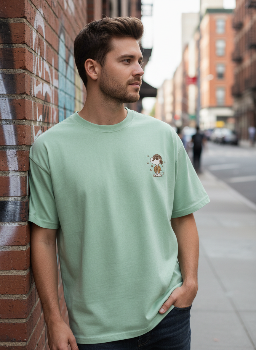Snoopy "Aviator" Embroidered Oversized Tee | Premium French Terry-Knit