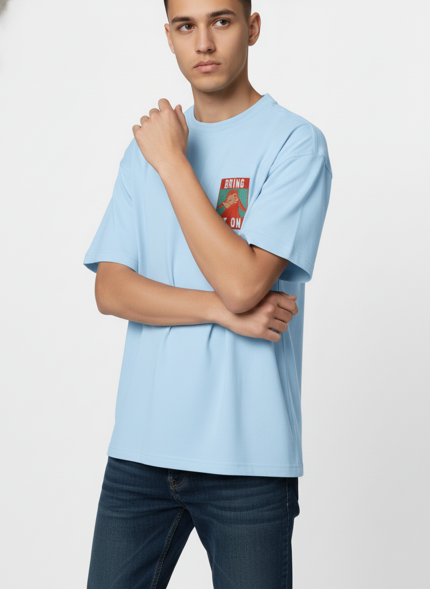 Oversized French Terry-Knit T-Shirt | "Bring It On" Embroidery