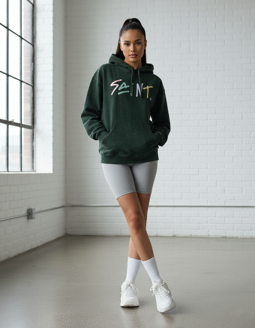 SAINT Pastel Acid Wash Hoodie in Bottle Green